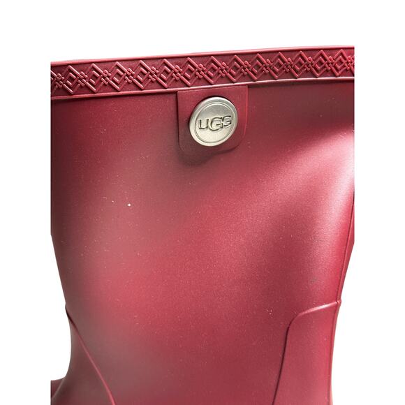 Women’s UGG Red Rubber Rain Boots Sz 9 with Lamb Fur Soles New - Picture 7 of 9